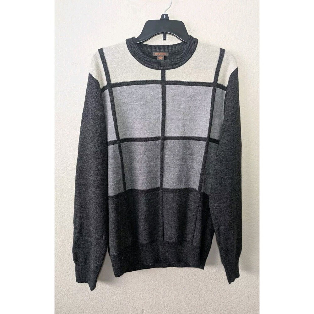 Dockers Sweater Men L Gray Crew Neck Long Sleeve Lightweight Acrylic Pullover